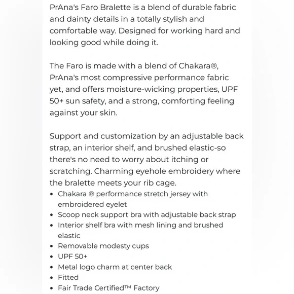 PrAna Faro Bralette Sports Bra in Chalkboard. Eyelet designs. Small. Like New. - Picture 10 of 11